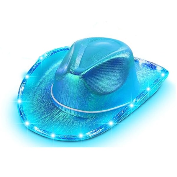Neon Glitter Cowboyhatt - Morsom Party Disco Cowgirl Hatt Blue