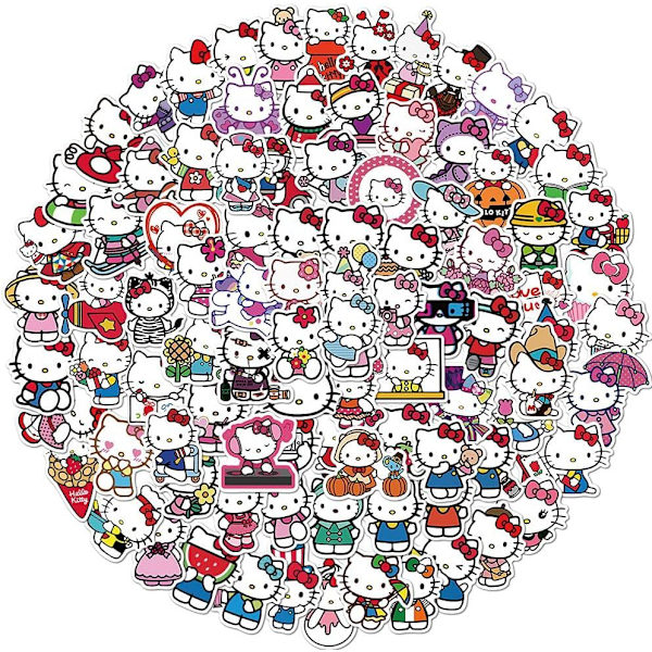 100 stk Klassiske 80- og 90-talls Bilstikker for Laptop Bilsticker Perfekt Hello Kitty