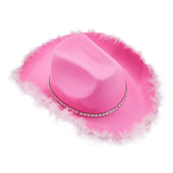 Naisten tiara-cowboyhattu lännenjuhlat hattuasusteet disco-asu cowboyhattu vaaleanpunainen pink