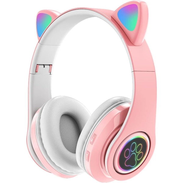 Pink bluetooth hovedtelefoner, trådløse kattehovedtelefoner velegnet til børn og piger