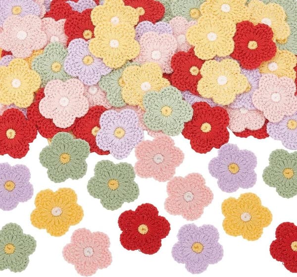 Hæklede blomsterapplikationsmærker 5 farver Håndlavede broderidetaljer til tøjreparation og dekoration