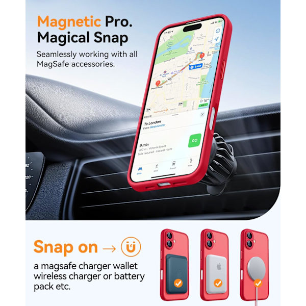 Magnetiskt Skal för iPhone 16 Pro Max med Fullständigt Kameraskydd [MagSafe-kompatibelt] [Transparent Matt] Skyddande Mobilskal, Hot Pink Röd Red iPhone 16
