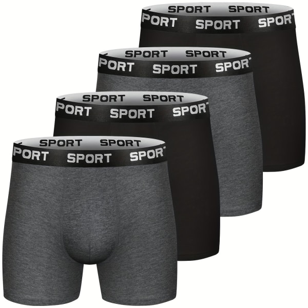 4-pak bomuld til mænd åndbar Komfortabel blød strækbar ensfarvet boxerundertøj 2 mørkegrå + 2 sorte