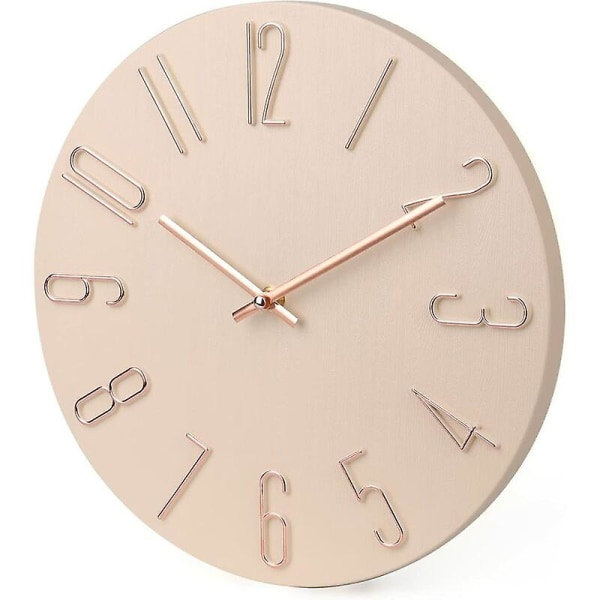 Klocka Modern väggklocka 30 cm Tyst, icke-tickande batteridriven väggklocka i trä - beige