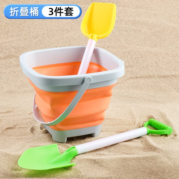 Strandleker, lekebil for barn, sammenleggbar bøtte, sandgraving Gray-orange folding bucket