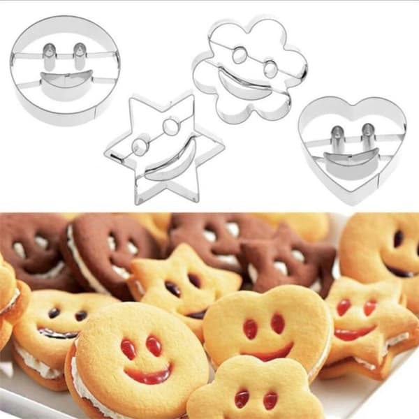 4-delt smiley rustfrit stål kageudstikker form Fondant form Bageværktøj Sukkerform_xx