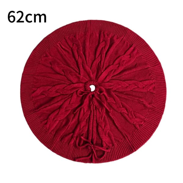 Julerød kabelstrikket juletrefot – Festlig heklet skjørt til julepynt 122cm/48 inches in diameter [Red]