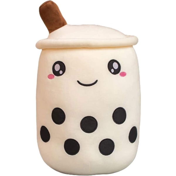 Cute Bubble Tea Big Plushie Pillow, Stuffed Boba Plush Toy, Food Shaped Pillow Fruit Milk Tea Birthday Gift for Kids (White Open Eyes, 9.4 inch)