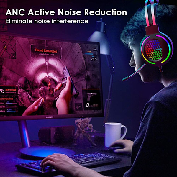 Gaming Headset Virtuellt 7.1-kanals Stereo Surround-hörlurar med ljudkortschip