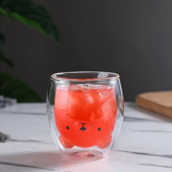 Dricksglas kaffeglas dubbelväggig isolerande glas espressokopp (björn)
