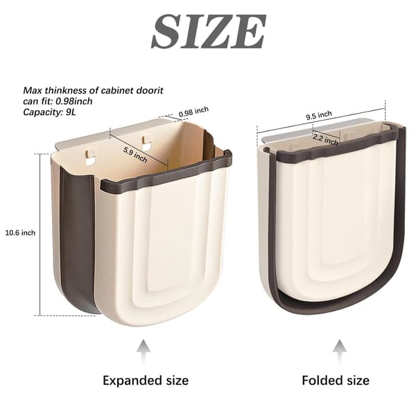 2-pack små hopfällbara hängande papperskorgar för kök, plast under diskbänken, väggmonterad 2,4 gallon soptunna för kök, badrum och sovrum