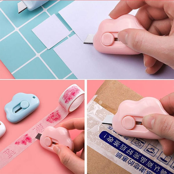 Mini verktygsknivar lådkniv Retractable brevöppnare, kartong - Perf 3pcs (Pink/Blue/White)