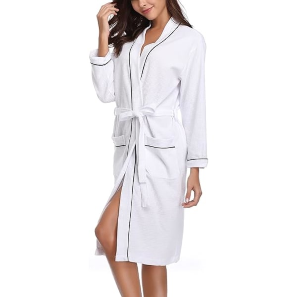 Vaffel morgenkåbe Unisex Kimono Robe Bomuld letvægts badekåbe til alle årstider