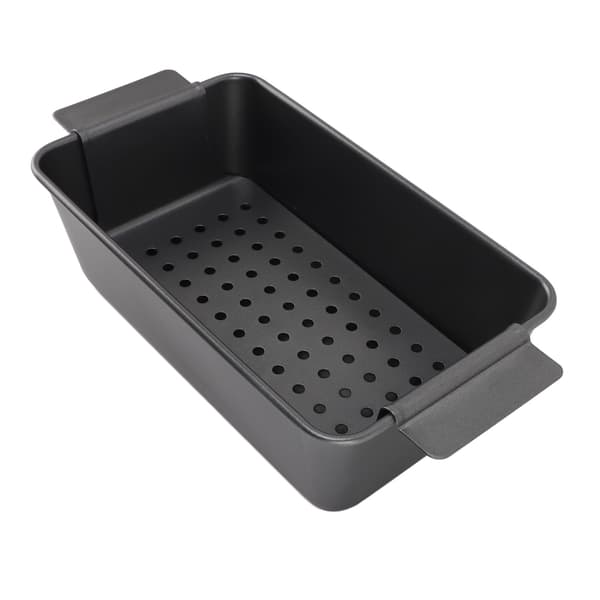 Rektangulär rökfri non-stick multifunktionell grillpanna av kolstål med hål och dubbla öron