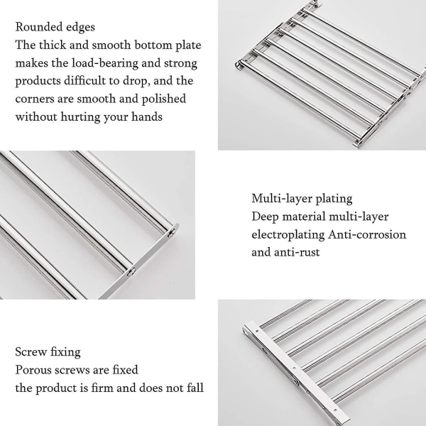 Veggmontert klesstativ, tørkestativ, utvidbart veggmontert klesstativ, plassbesparende folding i rustfritt stål