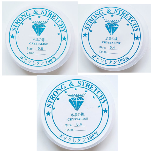 3 Spolar Elastiskt Band för Armband, 0.4 mm 0.6 mm 0.8 mm Elastisk Klar Smycketråd Rivtålig Transparent Pärltråd Smycketråd för