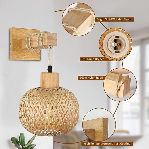 jengush/BambooWallLamp-WB001-Indendørs-2-Moderne Elegance: Sæt af 2, Vævet Bambusbur, Soveværelse