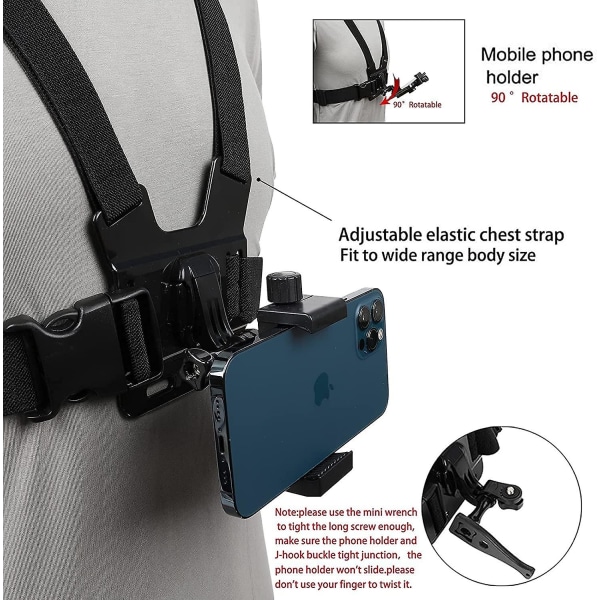 Cell Phone Chest Mount Harness Strap Holder, Cell Phone Clip Action Camera Pov Compatible with Samsung Iphone Gopro