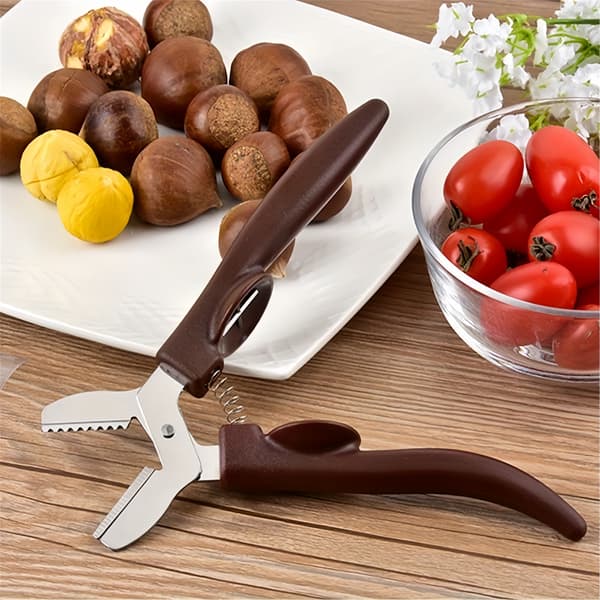 Kastanjeknekker i rustfritt stål med ergonomisk håndtak, effektiv nøtteskreller 1pc