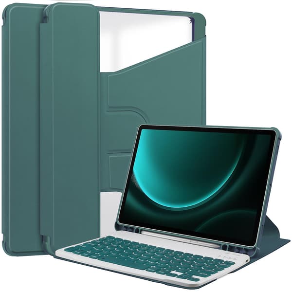 Etui til Samsung Galaxy Tab S9 FE Plus, med Bluetooth-tastatur, roterende stativ og tabletstander