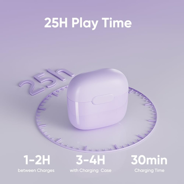 Ørepropper, Trådløse Bluetooth-ørepropper, 25 timers spilletid USB C TWS innebygd støydemping Purple