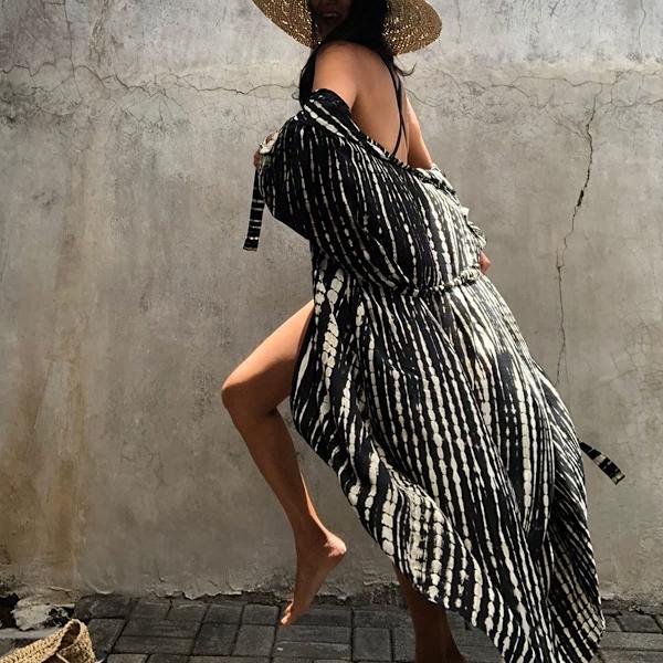Trykt Cardigan Lang Strand Bikini Top