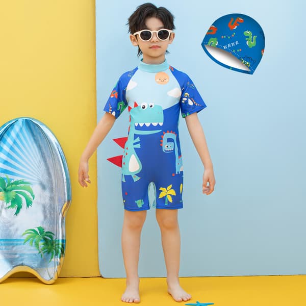 Badedrakt for barn, badedrakt for gutter i ett stykke, medium og stor Note Dragon with Hat M (3-4 years old)