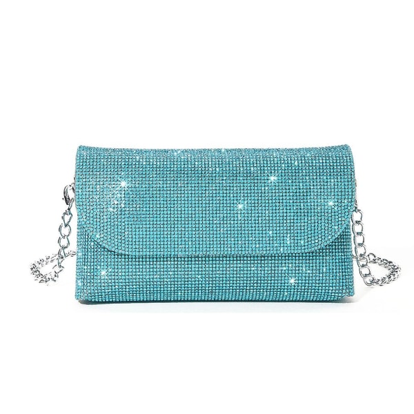 Glitter Aften Clutch Bag for Kvinner Kjede Skulder Bag Bryllup Fest Håndveske Blue