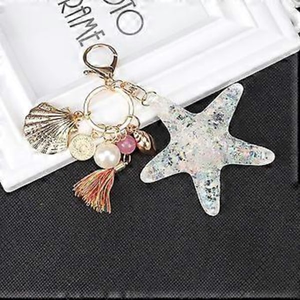 Sølv Kors Rhinestone Nøglering Charm Vedhæng Taske Håndtaske Krystal Nøgleholder Kunst Håndværk Vedhæng Inspiration Nøglering (søstjerne & skal)