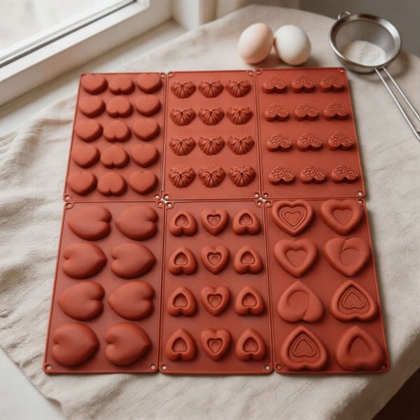 Hjerteformet silikonekageform, non-stick bageform til mousse og chokolade, fødevaregodkendt nem udløsning, 6 designs JR--303