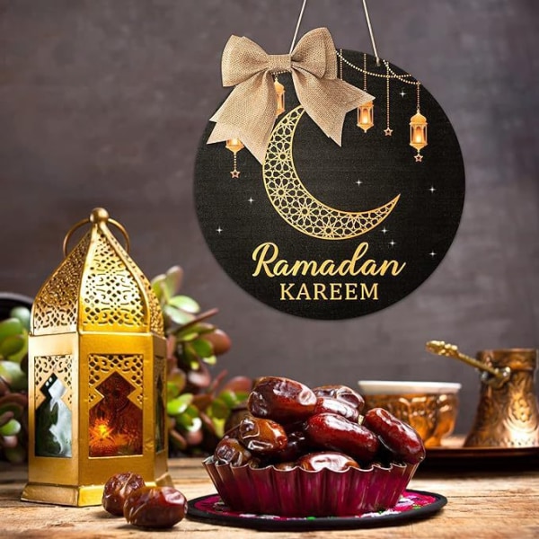 Ramadan Kareem Hængende Ornament - Eid Mubarak Krans Træ Hængende Dørskilt Dekorationer