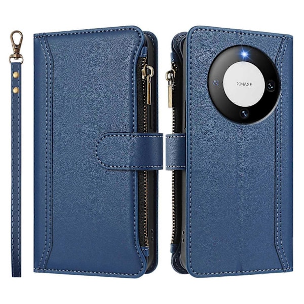 Kompatibel med Magnetisk Lukking 9 Kortspor Glidelås Lærveske med Håndstropp-Perf_xx For Huawei Mate 60
