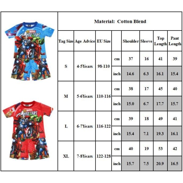 Marvels Avengers Set Barn Pojkar T-shirt Shorts Nattkläder Röd 7-8 år = EU 122-128