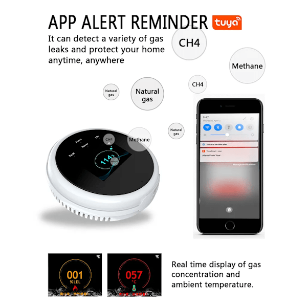 Tuya Wifi Läckage med Temperaturfunktion Brandfarliga Gasdetektorer Stödjer Smart Life i Hemmet Naturgaslarm