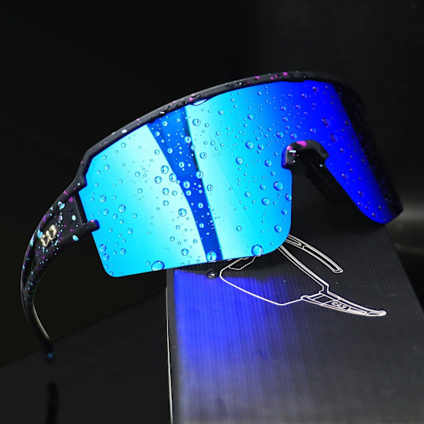 Polarisoidit pyöräilylasit miehille ja naisille, UV400-suoja, urheilulasit baseballin, juoksun jne. harrastuksiin Black C & Blue Lens