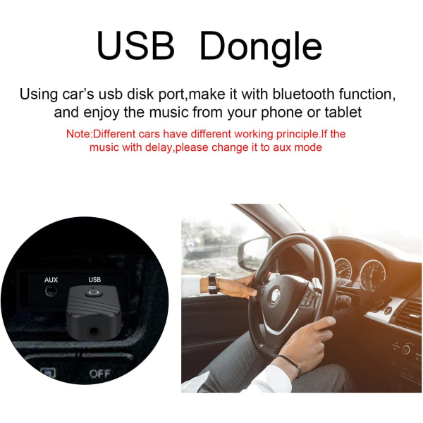 Bluetooth 5.0-adapter, AUX-lydadapter for Bluetooth-høyttalere