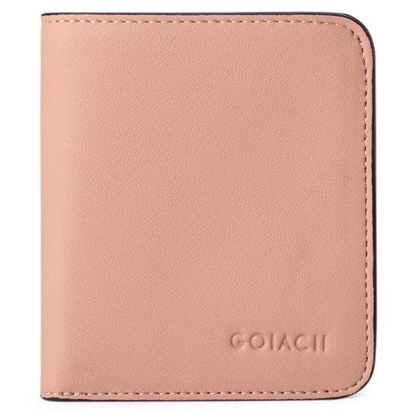 Liten kompakt bifold-luksus lommebok i ekte skinn for damer, damevesken med ID-vindu (rosa)