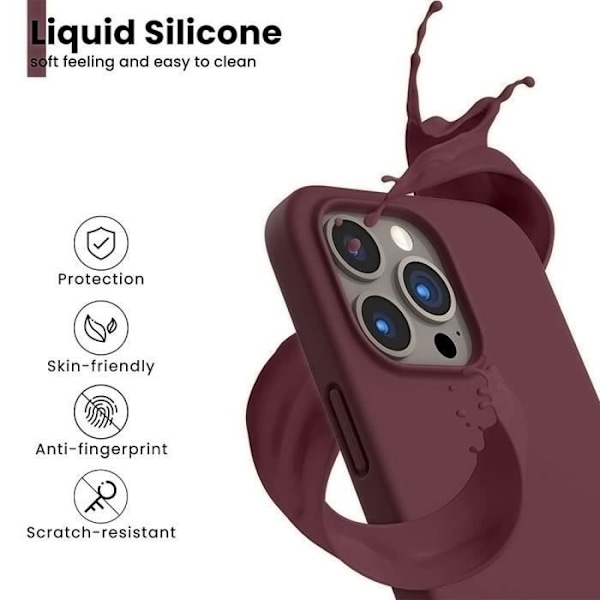 Fodral + 2 härdat glas för iPhone 16 Pro - tunt silikon skydd Stötsäkert Repskydd Burgunder