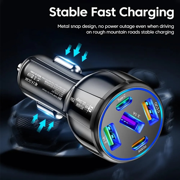 Port 75W USB Bil Lader Type C Bil Lader Hurtig Lading PD QC3.0 Telefonlader i Bil For iPhone Xiaomi Huawei Samsung black