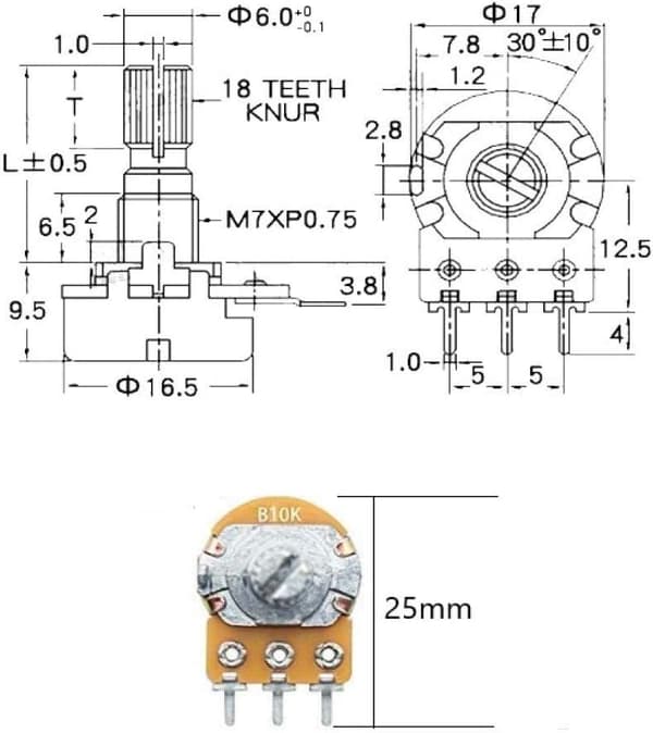 20 stk. Potentiometer Kit, (B5K B10K B20K B50K B100K) Lineær Rotationspotentiometer, Rotationspotentiometer, Lineær Potentiometer 3 Terminaler, WH148