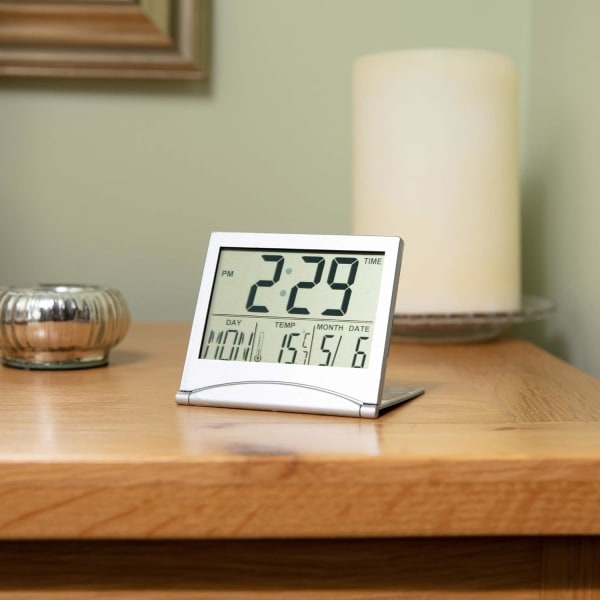 Skrivebordsur Sølv Digital LCD Temperaturalarm NYT kontordagur