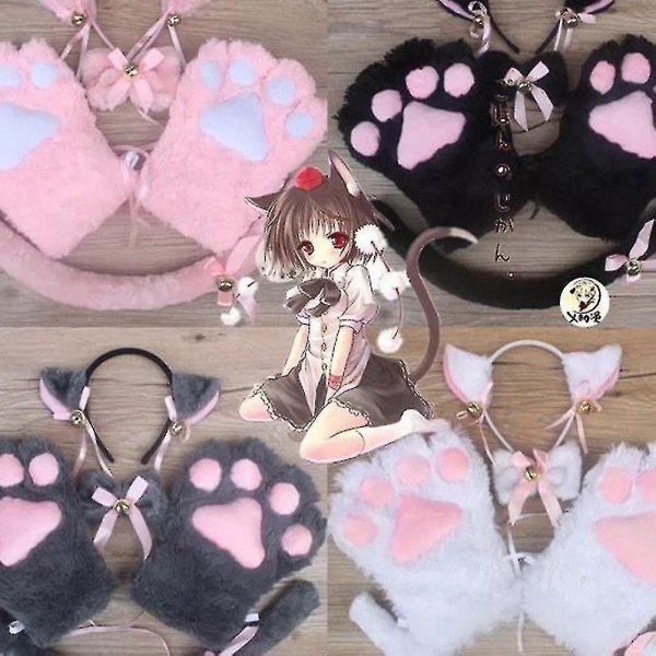 5st Creative Cat Cosplay Kostym Kattunge Svansöron Krage Tassar Handskar Anime Lolita Gothic Set för P