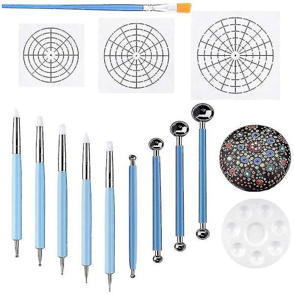 14 Mandala Dot -sapluunaa, sapluunatyökalut, kivimaalaussarja, Dot -sapluunat sisältävät sapluunoita, maalialustan, Ma