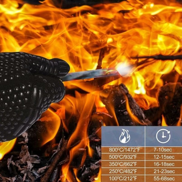 Grillhansker Stekehansker Varmebestandig opp til 800°C Matlagingshansker BBQ grillhansker (svarte)