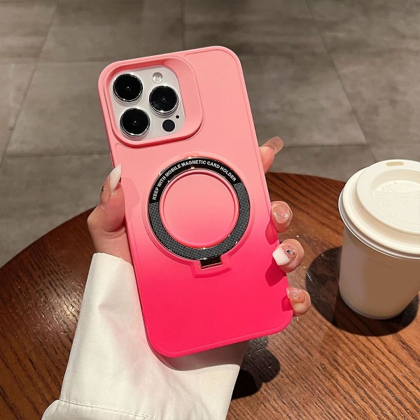 Gradient Color Magsafe Case Kompatibel med Iphone 15 Pro Max Soft Tpu Cover med Magnetisk Usynlig Stativ Rosa-Rød Pink-Rose Red For iPhone 15 Pro Max