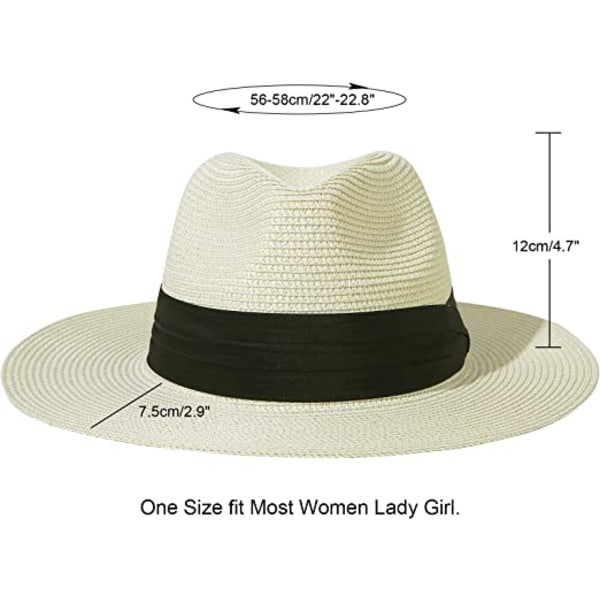 Kvinner Bred Brems Straw Panama Roll up Hat Beltespenne Fedora Beach Sun Hat