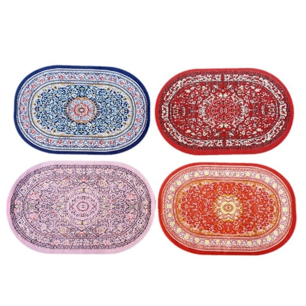 Dukkhusmatta Miniatyr vävd matta LJUST BLÅ OVAL OVAL ljusblå light blue oval-oval