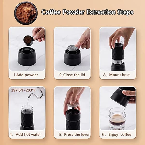 Bärbar espressomaskin, kompatibel med kapslar och malt kaffe, manuellt driven resemugg, minikaffebryggare