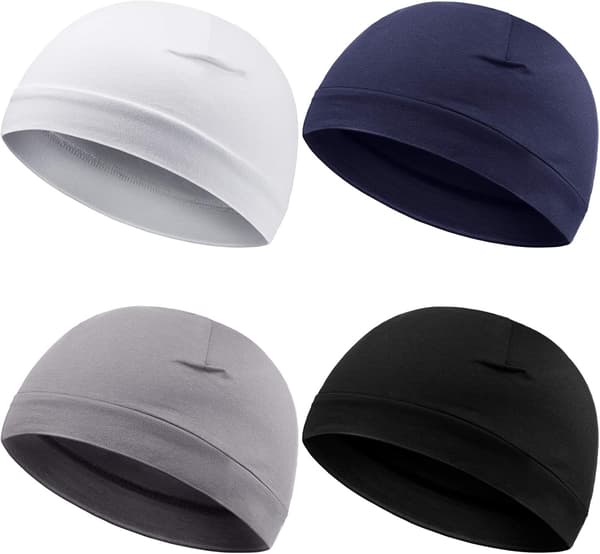 4 hodeskaller for menn, myk bomullsbeanie, sovehetter, stretchhjelm, multifunksjonell fôr, hodeplagg for menn og kvinner