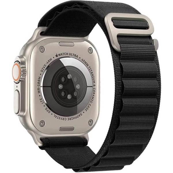 Nylon kompatibel med Apple Watch Ultra Strap 49mm 45mm 44mm 42mm, Armbånd Sports Strap for iWatch Ultra/8/7/6/5/4/3/2/1/SE, svart